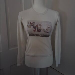 John Galt Brandy Melville Cream Graphic Long Sleeve Cotton Top Tee